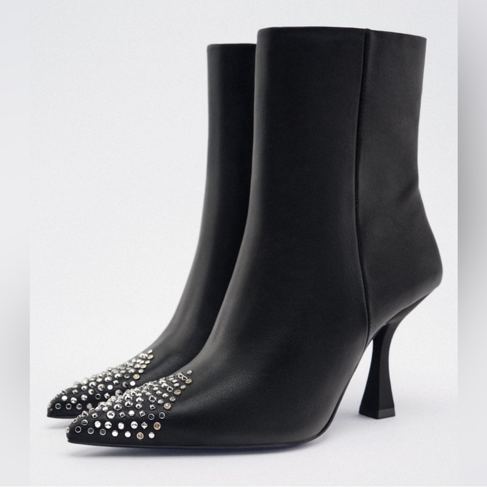 Zara Black Studded Toe Ankle Boots casual formal style fashion party outdoor